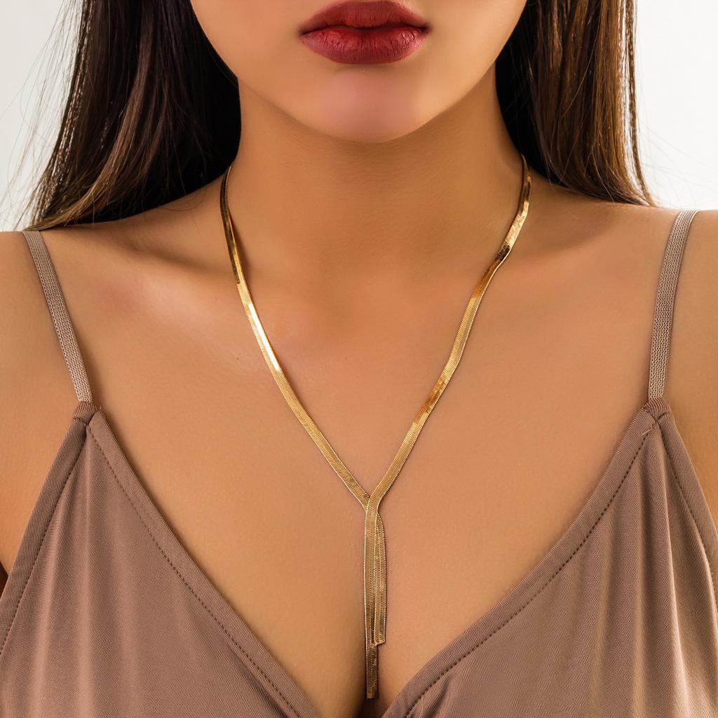 Hip-hop Metal Wind Snake Bone Chain Necklace, Trendy Geometric Long Woven Collarbone Necklace