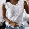 Elegant Lace Patchwork Sleeveless Blouse Vintage Slim Shirt Women Summer Casual O Neck Solid Tanks Harajuku Top Tunics