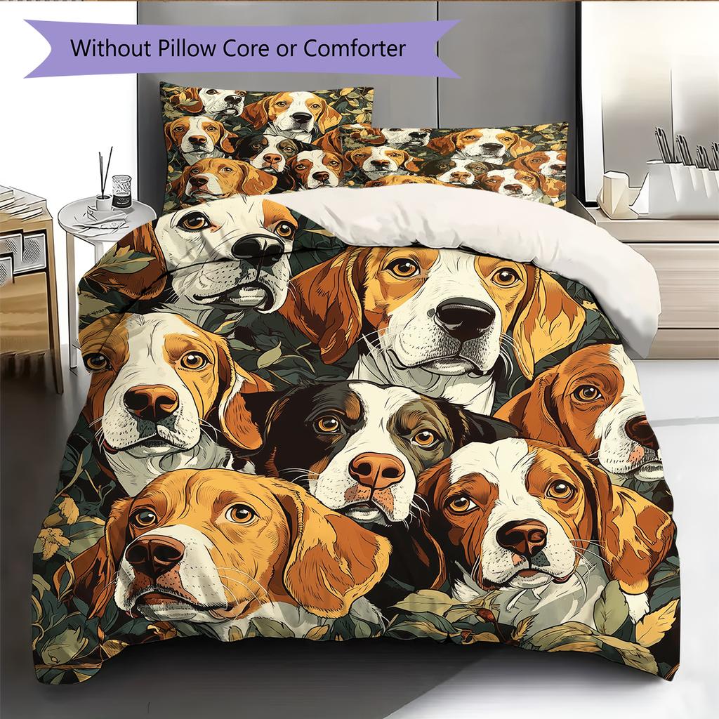 Beagle and Leaves Pattern Bedding Home Decoration Birthday Gift (1 * duvet cover + 2 * pillowcase, without core)