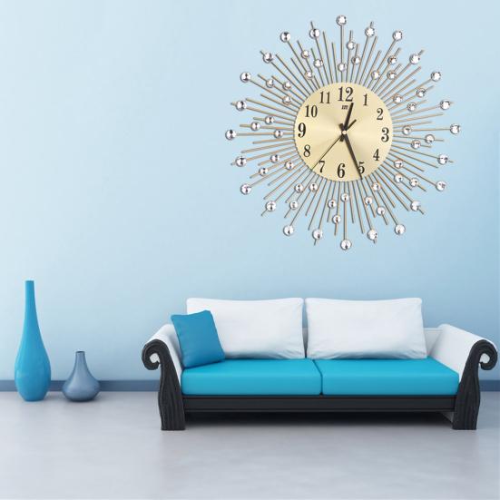 Fashion Rhinestone Inlaid 3D Silent Quartz Wall Clock Home Bedroom Hanging Decor