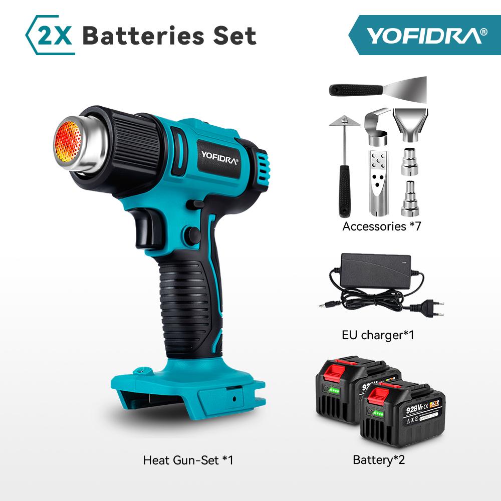 Yofidra 550℃ Electric Heat Guns Heat Hot Air Gun 2 Gears Wind Speed 6 Gear Optional LED Display Cordless Rechargeable Heat Gun for Makita 18V Battery