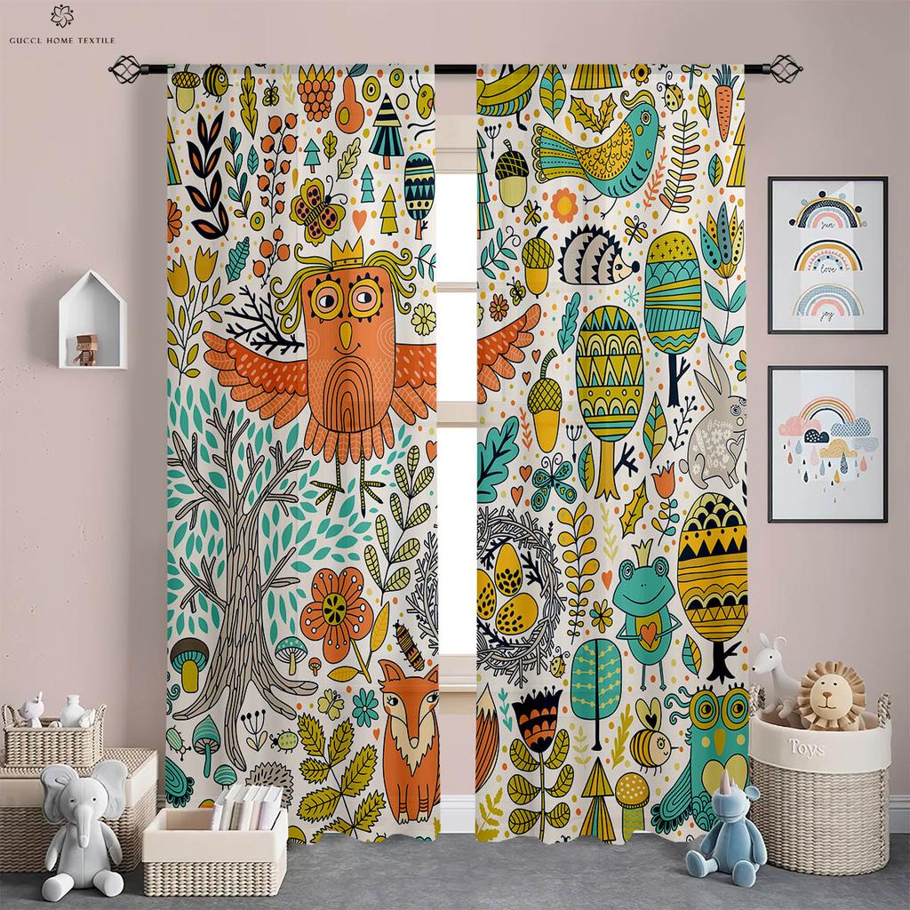Шторы с рисунком лесных животных для детей, полиэфирное волокно, детская комната, кабинет, общежитие, декоративные, 2 шт.