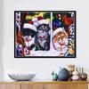 Christmas Cat Happy New Year Full Round Drill Cartoon Picture of Rhinestones 5d Diydiamond Painting