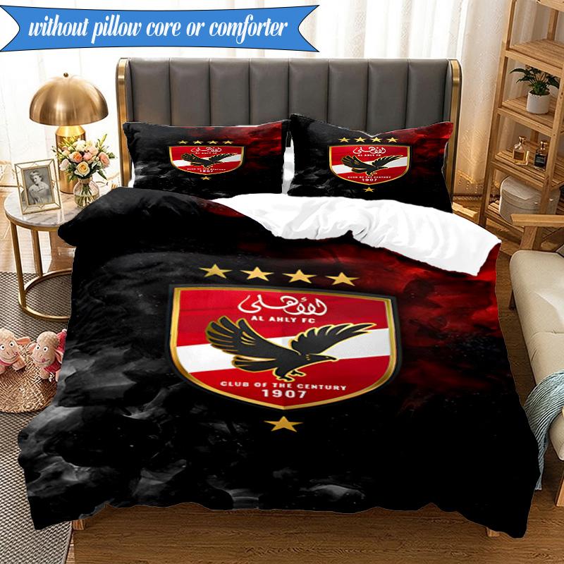 3PCS Ahly Football club Printed Soft Bedding Set,Including 1pc Duvet Cover And 2pcs Pillowcases Perfect for Bedroom, Dormitory, Fan gift