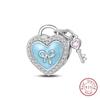 Оригинальные Шармы Бусины Медь Синий Романтичный Шарм-Подвеска в форме Сердца-Замка для Женских Украшений Подарок на День Рождения для Изготовления