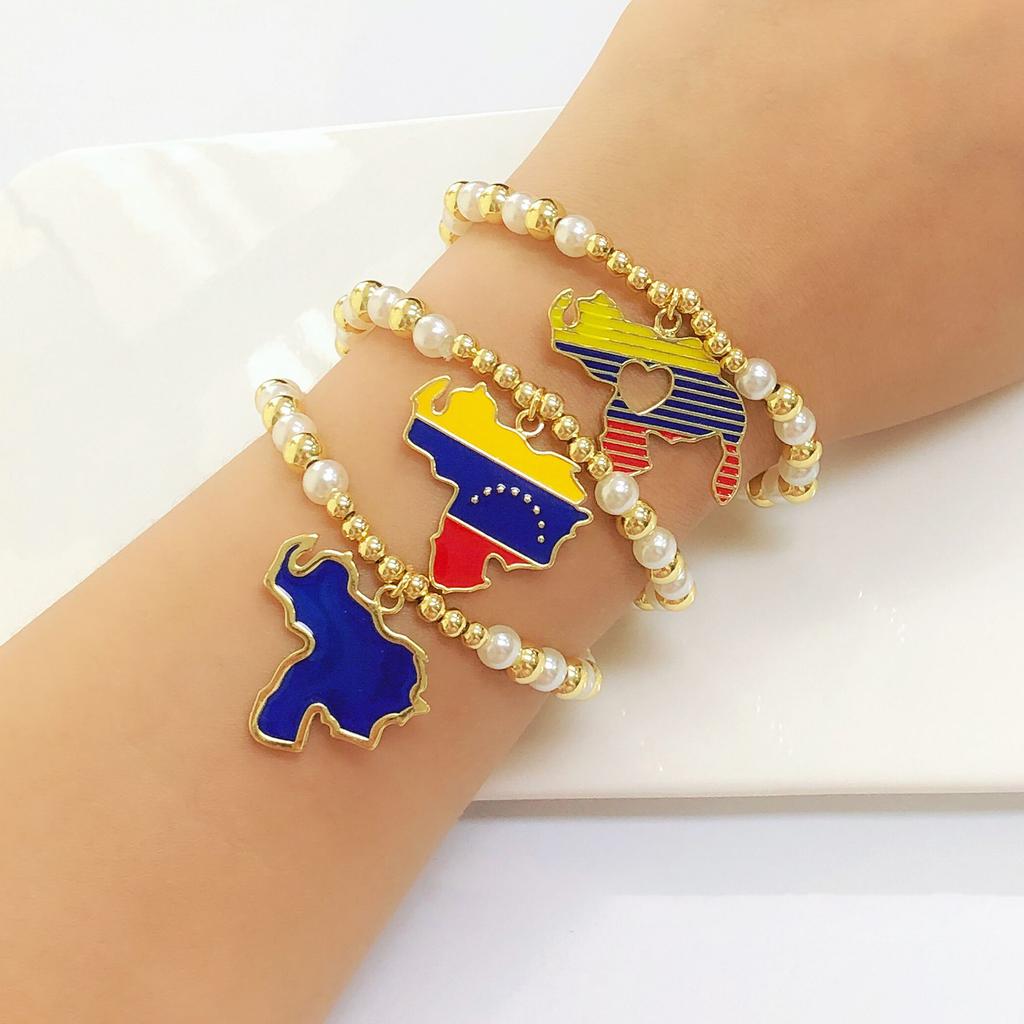 Hot Sale Venezuela Dominican Mexico Map Flag Pearl Chain Bracelet Simple For Man Woman Party Birthday Jewelry National Day Gift