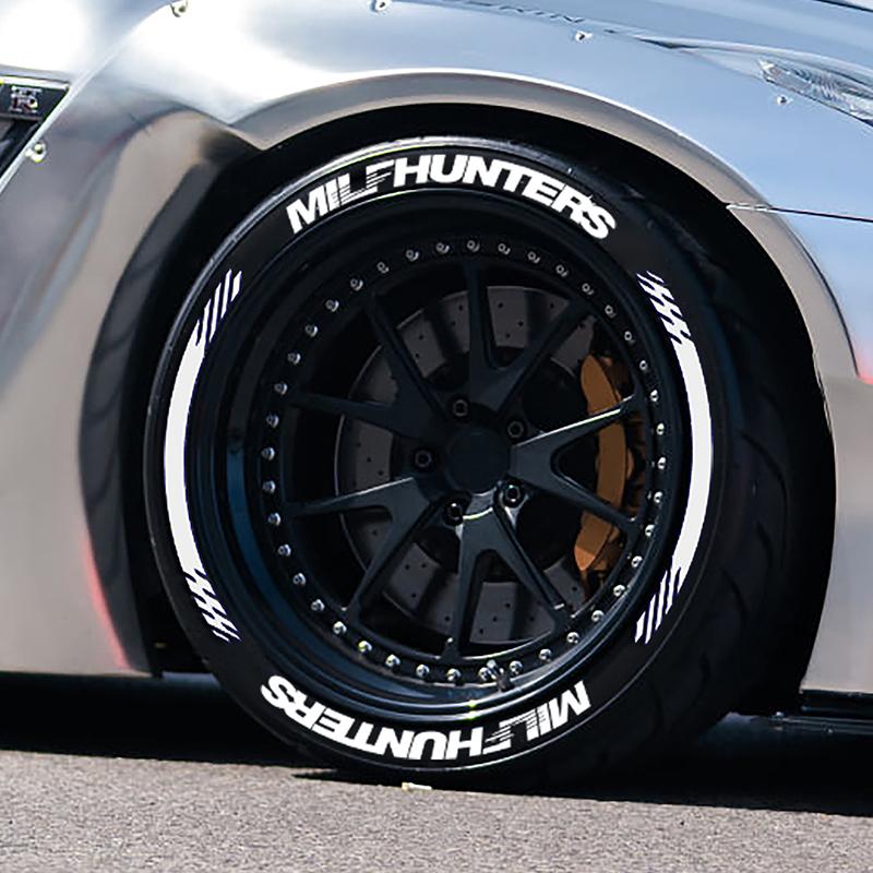 MILFHUNTERS 3D Tire Letter Stickers PVC Waterproof Funny Racing Wheel Decals for Car Styling Accessories