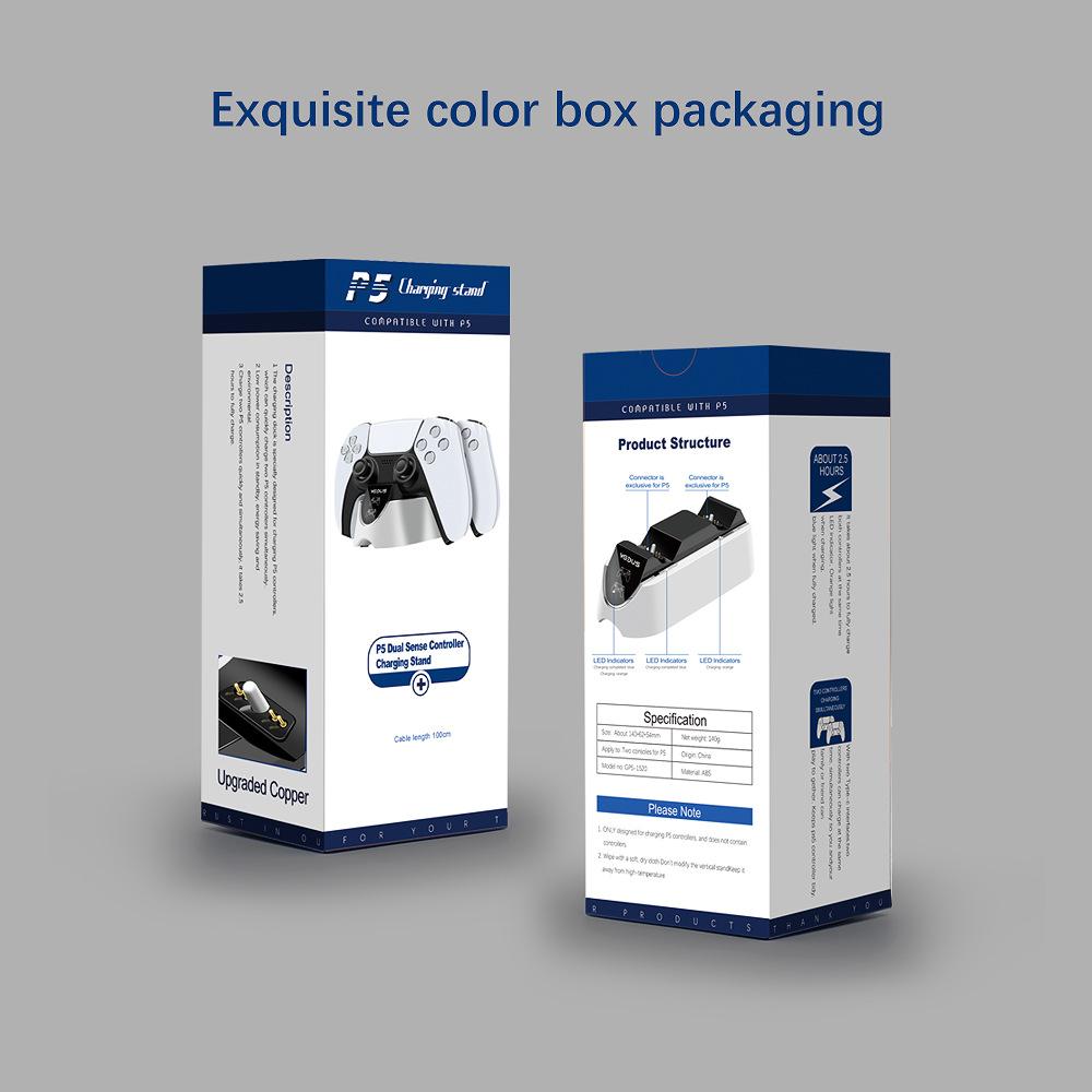 VAORLO Док-станция для быстрой зарядки PS5, светодиодное двойное беспроводное зарядное устройство для контроллера с USB-кабелем для зарядки длиной 1 м для Playstation 5, геймпад, джойстик