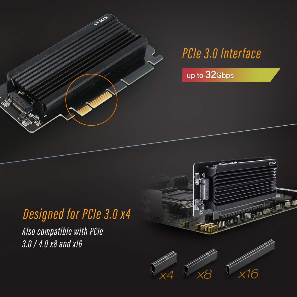 Адаптер и радиатор ICY DOCK NVMe SSD PCIe x4 32 Гбит/с SSD в слот PCI e MB987M2P-2B M.2 3.0 m.2