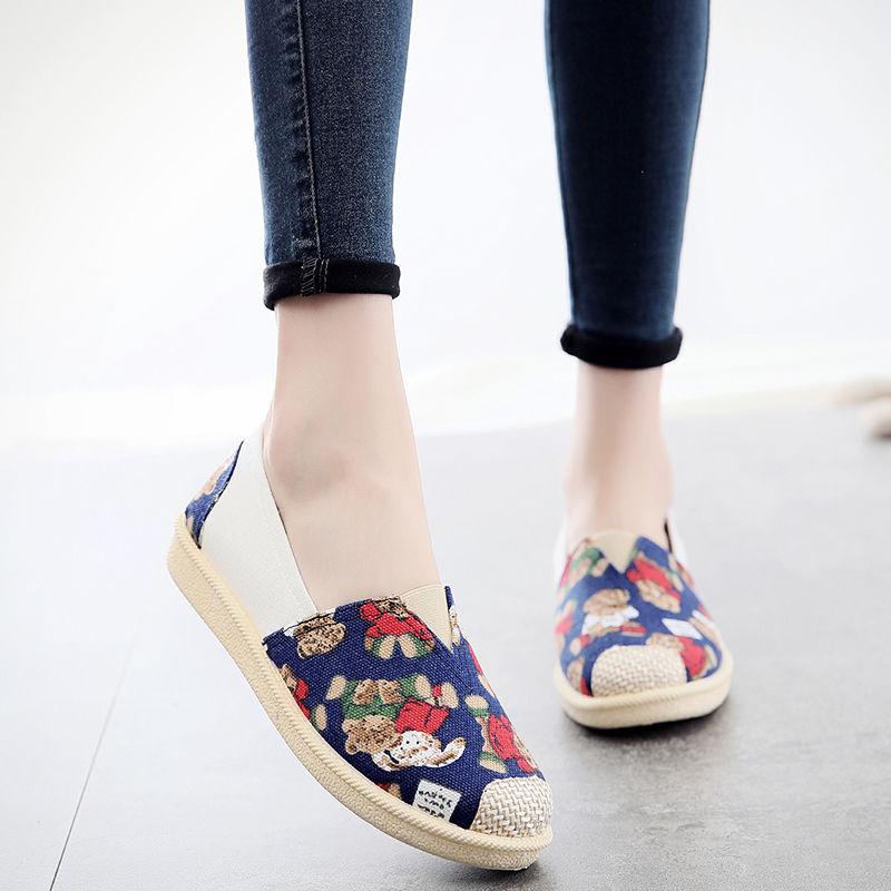 Женская обувь из парусины, новые летние дышащие повседневные туфли на плоской подошве из конопли, женские туфли в корейском стиле с рисунком рыбака, мюли