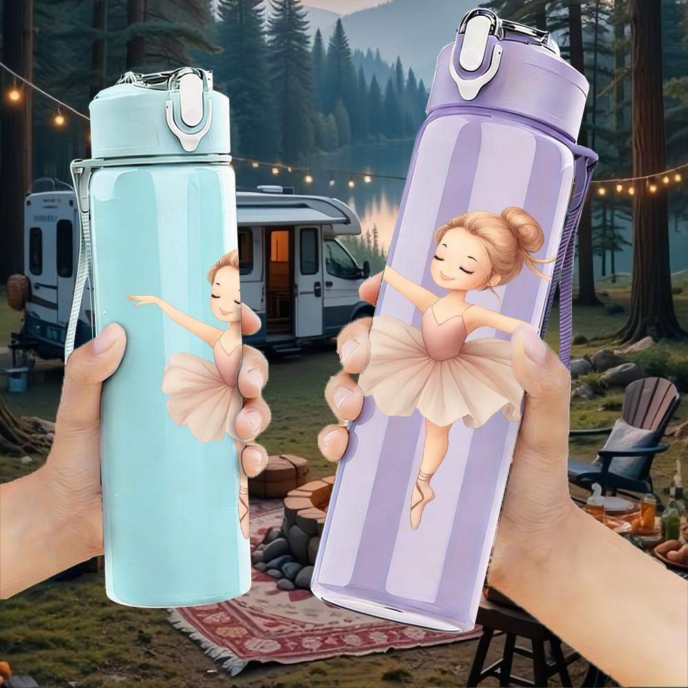 1PC Ballerina Girl White Line Sketch Print 750ml Color Plastic Sports Water Bottle Leakproof Flip Straw Lid Suitable for Sports Office Home Use