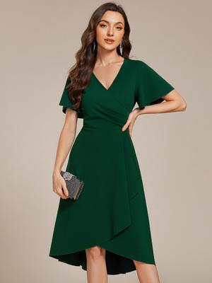 Элегантное женское платье Ever-Pretty с высокой эластичностью, V-образным вырезом, оборками на рукавах, длиной миди, для гостей на свадьбу