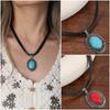 BLINGBAY Women's Pendant Necklace Bohemian Retro Ethnic Style Turquoise Necklace Female Personality Geometric Pendant Necklace Girl Birthday Gift