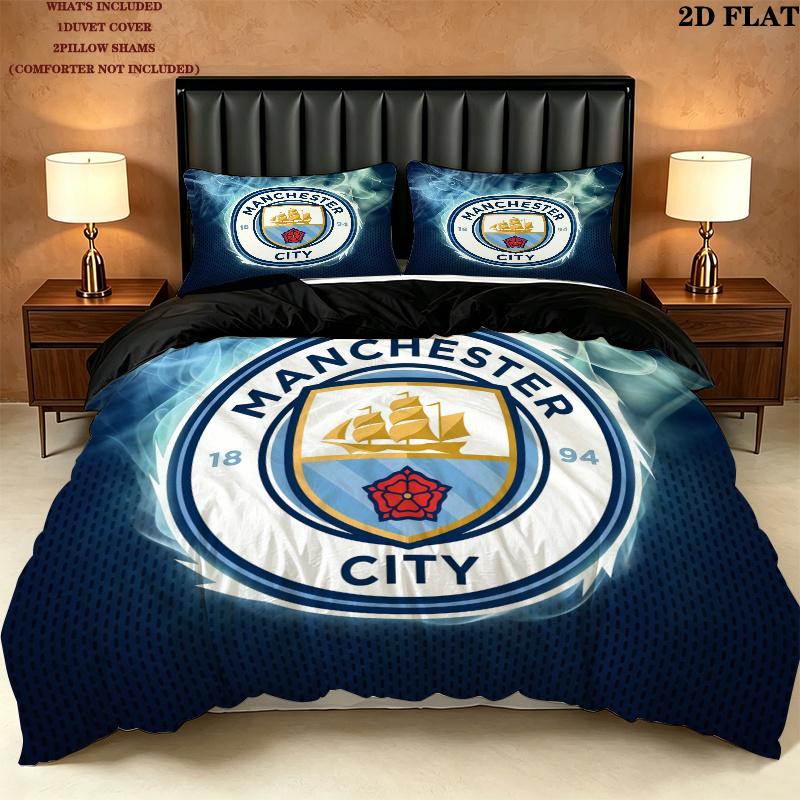 Manchester City Pattern Bedding Quilt Set  Home Decoration  Gift (1 * duvet cover + 2 * pillowcase  without core)