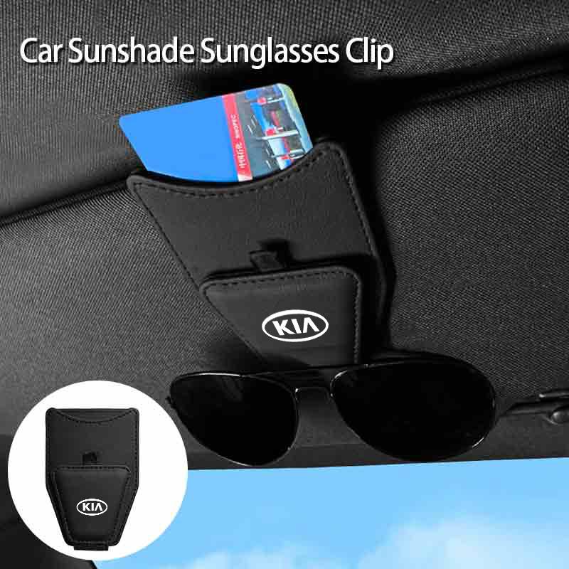 Car Visor Glasses Holder Leather Sunglasses Bag Card Clip Accessories For KIA Sportage Rio Ceed Morning Proceed K5 Sorento Pican NK2