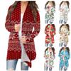 Women's Fashion Casual Christmas Print Medium Length Cardigan Jacket Coat