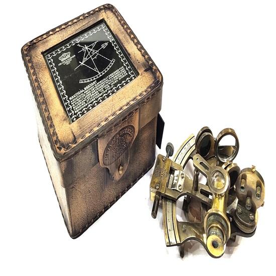 Латунный морской секстан 10,16 см с коричневым кожаным футляром, морская астролябия, корабельные инструменты, подарок на годовщину, столешница