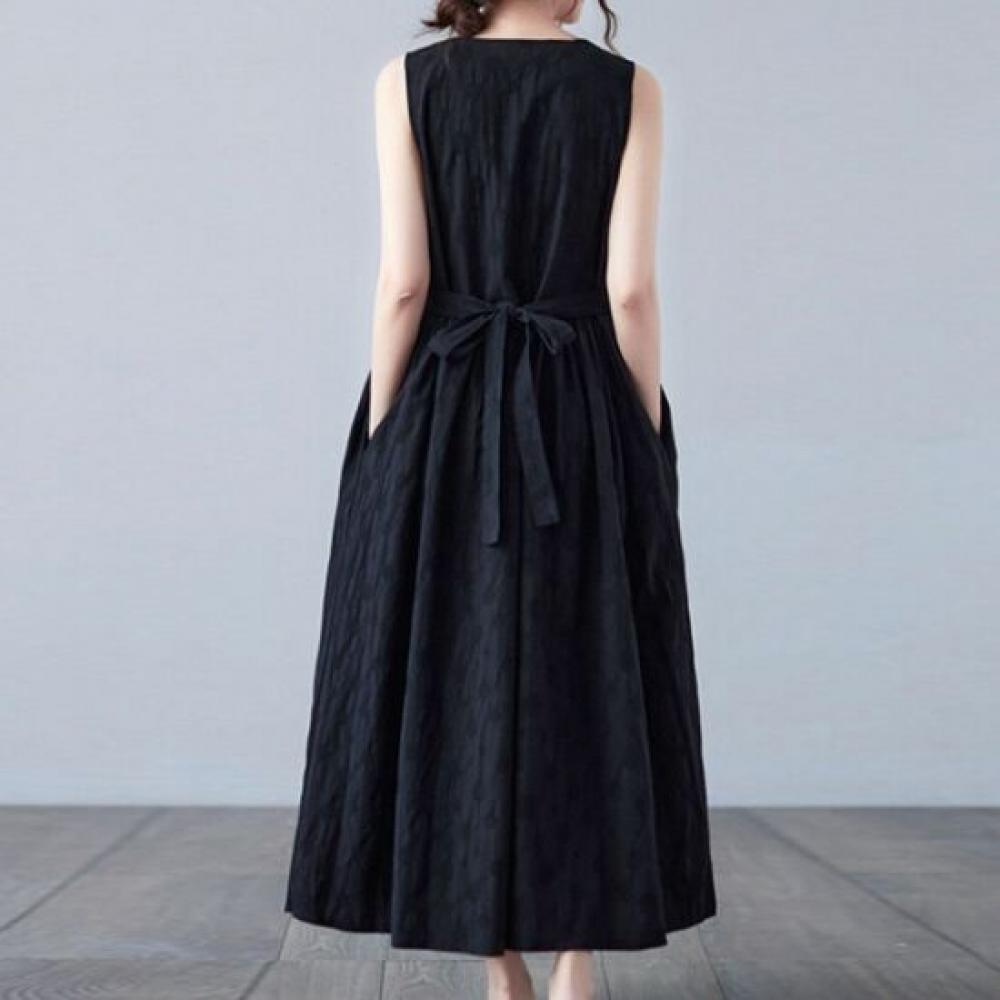 Navava Women Refreshing Waist Ribbon Sleeveless Long Dress No993