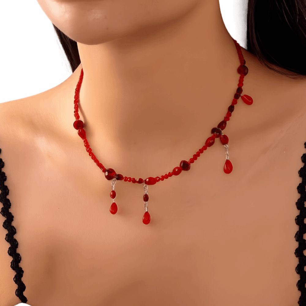 Red Blood Drop Necklace Gothic Halloween Choker Punk Halloween Collarbone Chain Party