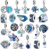 Новинка S925, серебристо-синяя подвеска, висячие морские животные, морская звезда, русалка, рыбья ракушка, подходит для оригинального браслета, бусины, подарок, ювелирные изделия своими руками