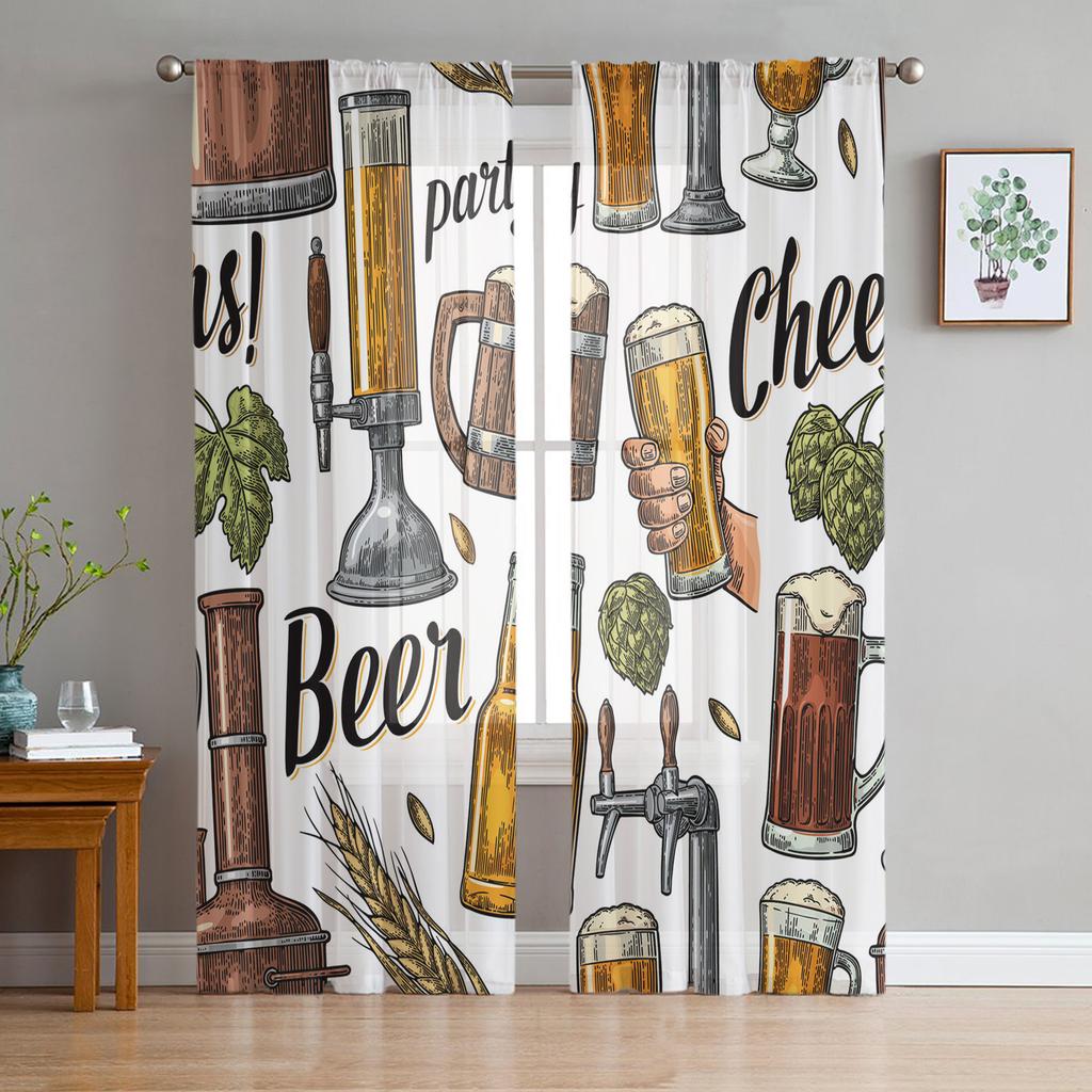 Pub Sign With Glass Of Beer Sheer Curtain For Living Room Bedroom Voile Curtains For Window Organza Curtains Party Tulle Drapes
