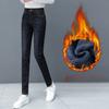 Vintage Winter Warm Skinny Pencil Jeans Women Casual High Waist Velvet Lined Denim Pants Korean Slim Stretch Thicken