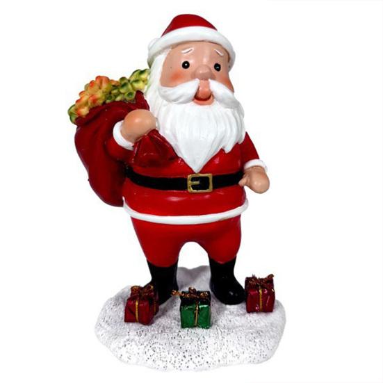 Lighted Santa Claus Figurines Resin Santa Sculpture with Gift Bag On Back Solar Powered