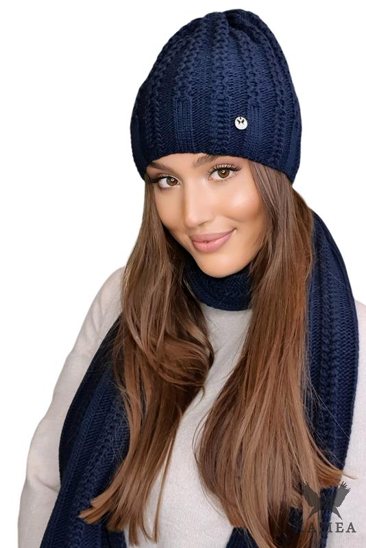 Filona Women' Set Hat with Scarf Navy Blue