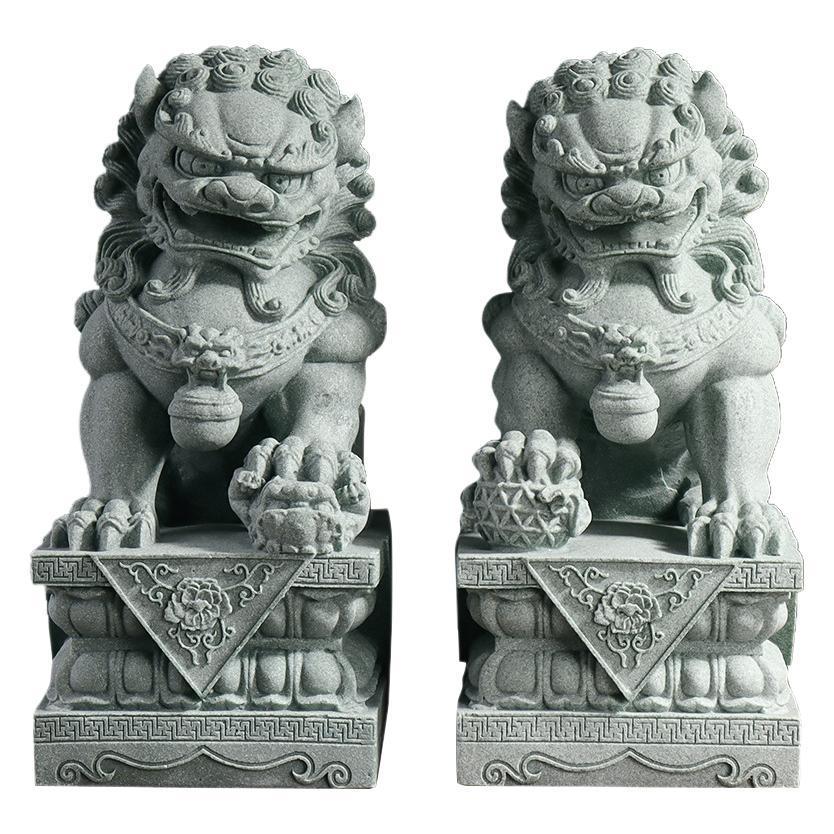 Chinese Green Sandstone & White Marble Lion Ornaments for Fish Tank Decoration