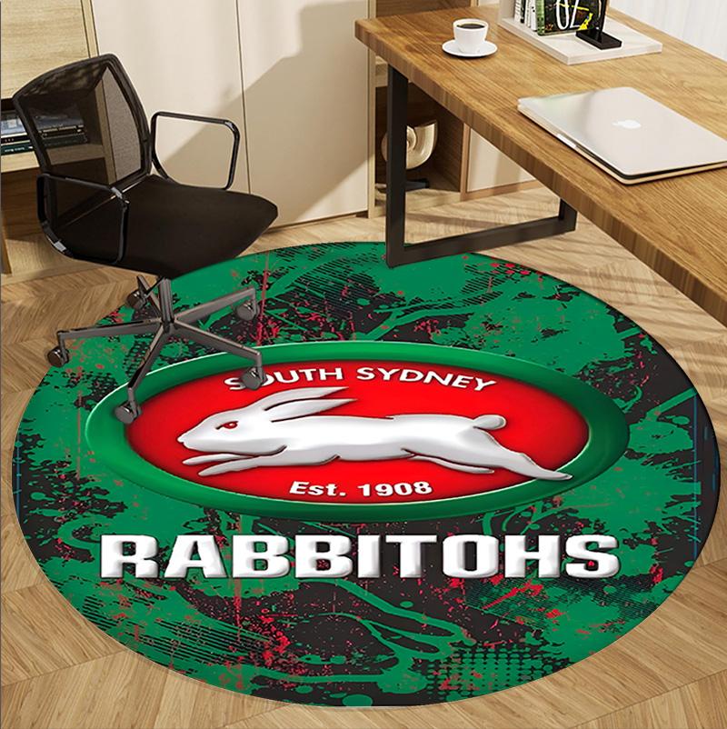 South Sydney Rabbitohs Pattern Round Rug, Indoor/Outdoor Mat, for Picnic, Gameroom, Bedroom, Office, Living Room, Home Decor Carpet, Birthday Gift