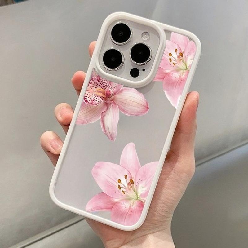 Стильный розовый чехол с цветочным принтом для iPhone 17 16 15 14 13 12 11 Серии Pro Max Plus Двухслойная защита