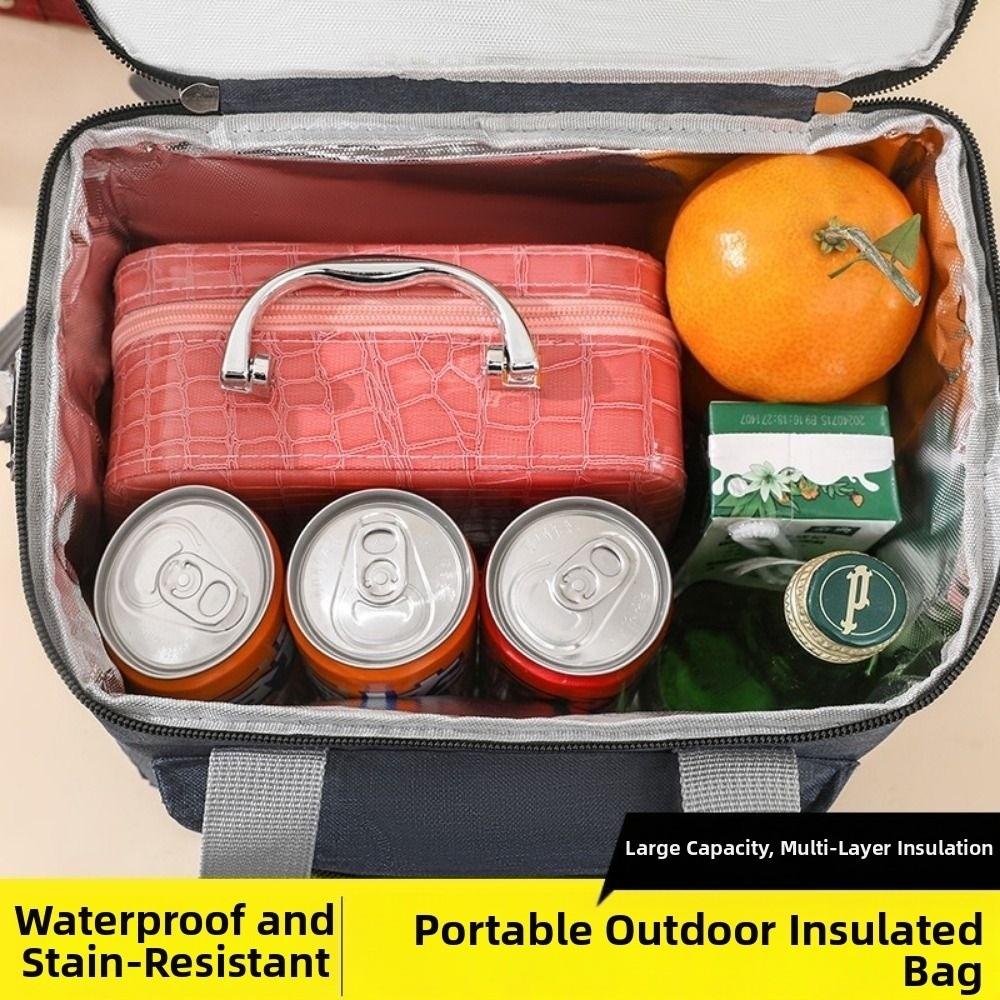 Large Capacity Picnic Bag Double Layer Thermal Lunch Pouch Insulated Lunch Bag Travel Picnic
