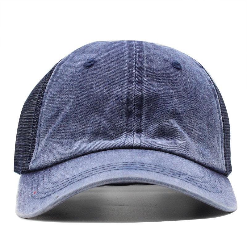 Versatile Retro Baseball Cap Washed Denim Mesh Hat Ponytail Curved Brim Cap Men'S And Women'S Street Hats Summer