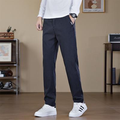 Мужские брюки в стиле business casual, мужские осенне-зимние эластичные дышащие брюки, синие прямые, модные свободные брюки для мальчиков