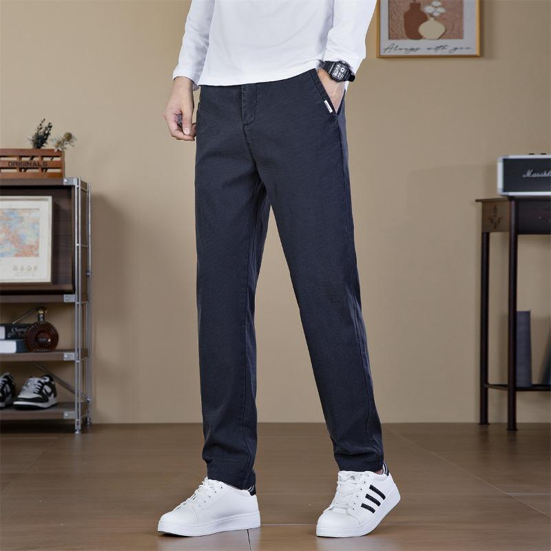 Мужские брюки в стиле business casual, мужские осенне-зимние эластичные дышащие брюки, синие прямые, модные свободные брюки для мальчиков