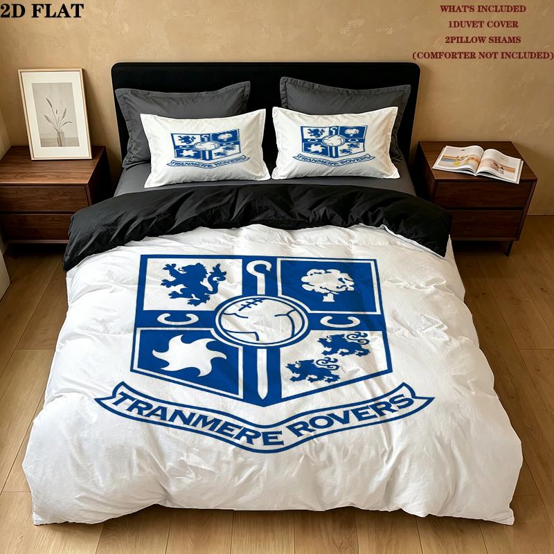 Tranmere Rovers FC Pattern Bedding uilt Set uilt Cover Pillowcase Home Decoration Birthday Gift (1 * duvet cover + 2 * pillowcase without core)