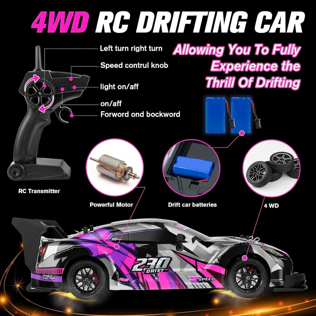 Радиоуправляемая машина для дрифта, 1:16 масштабных гоночных машинок Drifting RC Cars 2.4GHz 4WD RC, 40 км/ч, высокоскоростная машина для дрейфа с дистанционным управлением, гоночный спорт для мальчиков, девочек и детей