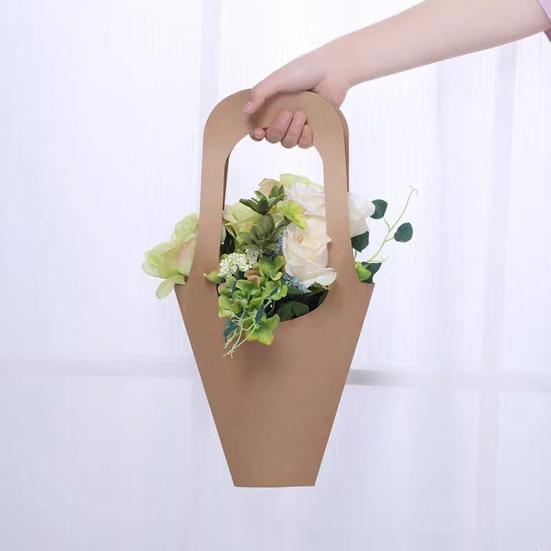 20 Pcs Kraft Paper Bouquet Bags with Handle Flowers Wrapping Gift Bags 3 Sizes Floral