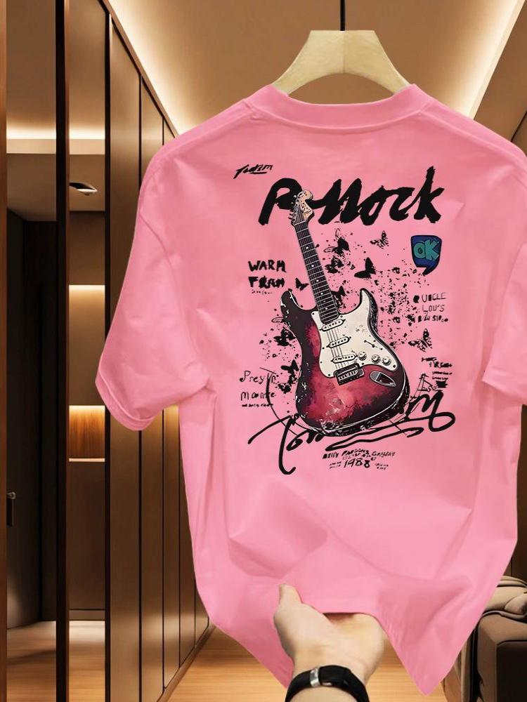 2025 Винтажная Электронная Гитара Летняя Модель Моды 100% Хлопок Круглый Вырез Прохладная Универсальная Для Взрослых Мужчин Повседневная Жизнь Мягкая Дышащая