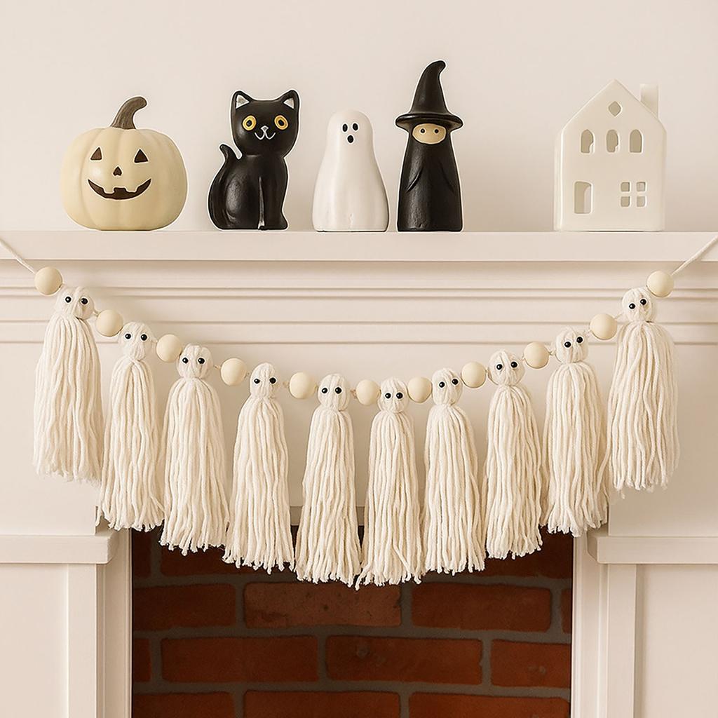 Wall Hanging Ornament Prop Decorative Hand-woven Tassel Flag Halloween Garland For Shelves Celebration Patio Window Pendant