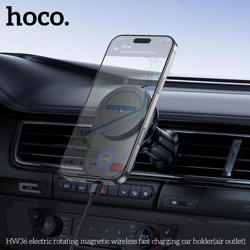 Hoco HW36 15 Вт MagSafe Беспроводное автомобильное зарядное устройство, Электрический вращающийся держатель для телефона на вентиляционное отверстие