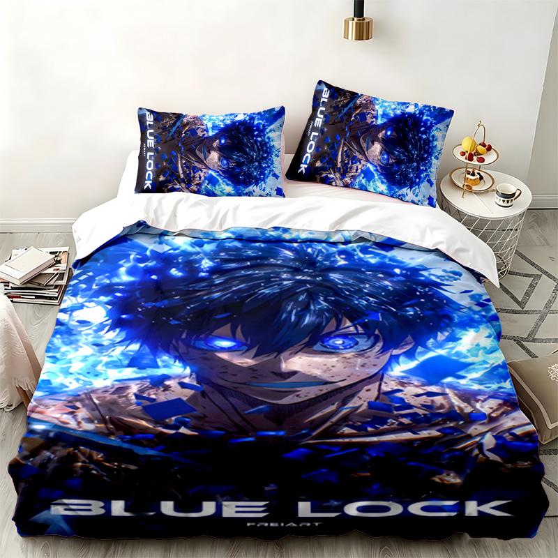 Blue Lock 3pc set Perfect for bedroom use Comfortable bedding set includes a duvet cover and two pillowcases Ideal birthday or Christmas gift