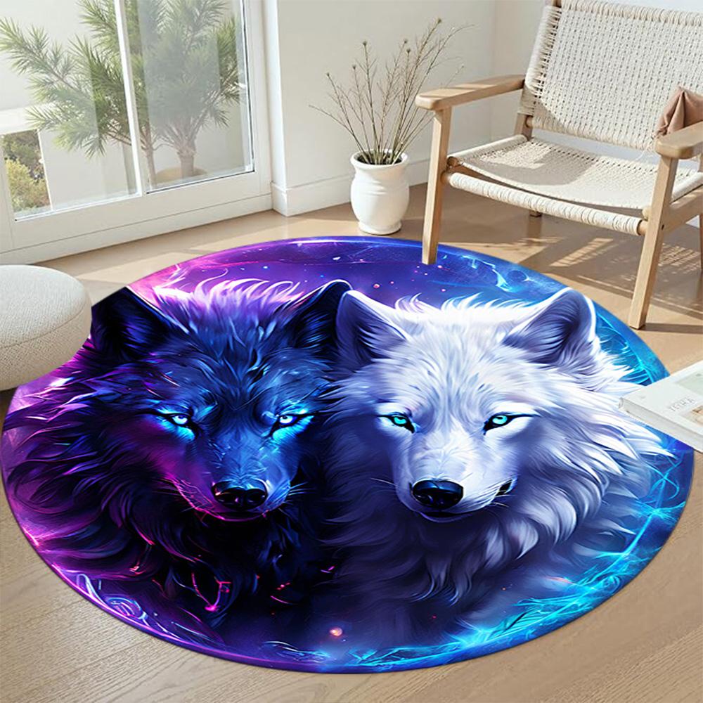 Wolf Round Carpet Design for Study room Decorate room Playrooms Game Room Anti-slip Round Rug Anime Office Decor Birthday Christmas Gift