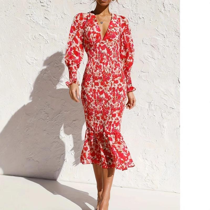 Весеннее женское сексуальное платье-футляр с V-образным вырезом и темпераментом для светской львицы с поясной сумкой