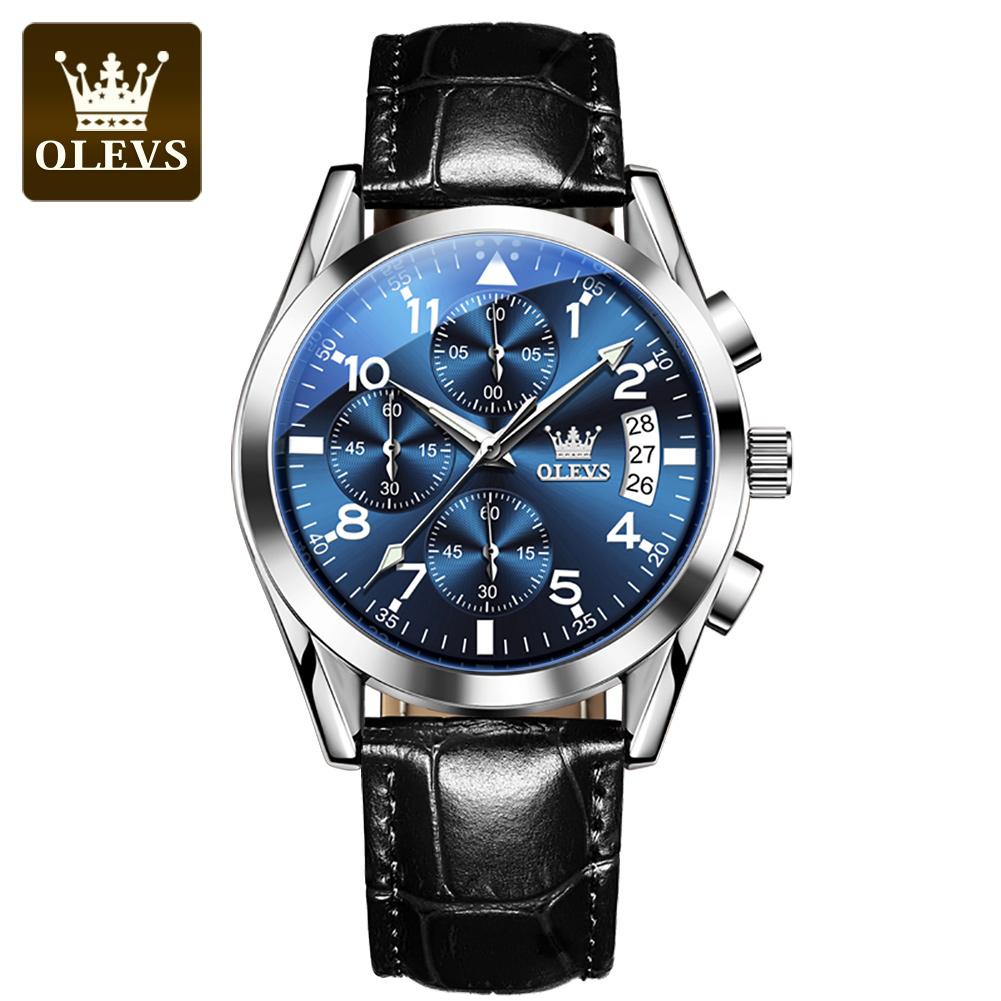 OLEVS2878 Pilot Watch for Men Auto Date Waterproof Luminous Chronograph Wristwatch Luxury TOP Leather Stap Original Quartz Watch