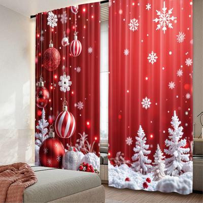Плоская печать Популярные рождественские шторы Festivewonderland Цифровая печать Полиэстеровые шторы Декорация для семейной вечеринки Использование Набор из 2 шт. Сделано