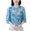 Новая летняя корейская тонкая рубашка с принтом для тяжелой промышленности, блузка с рукавами-фонариками, рубашка с половиной рукава для женских топов