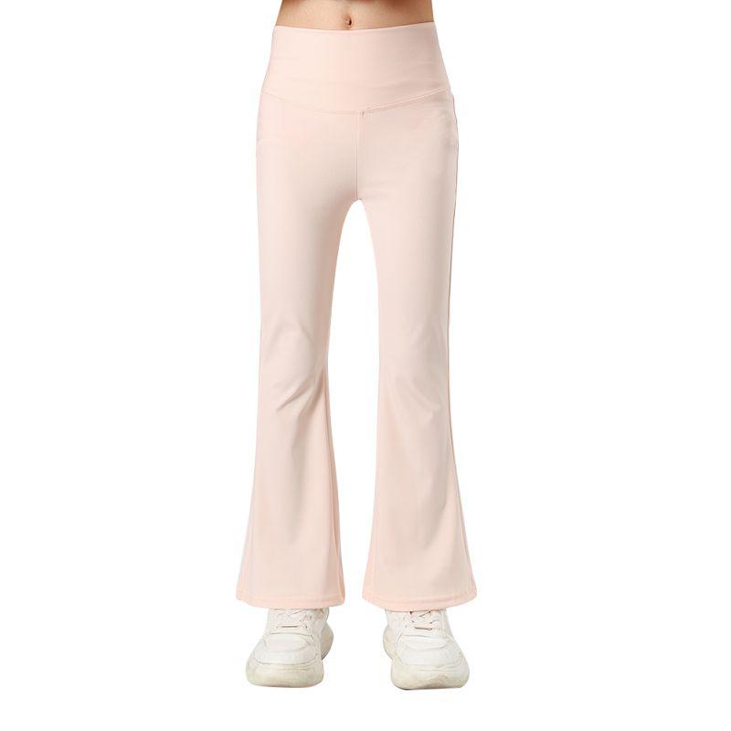 3-14 лет Детские Девочки Однотонные Эластичные Расклешенные Брюки С Завышенной Талией Фитнес Брюки