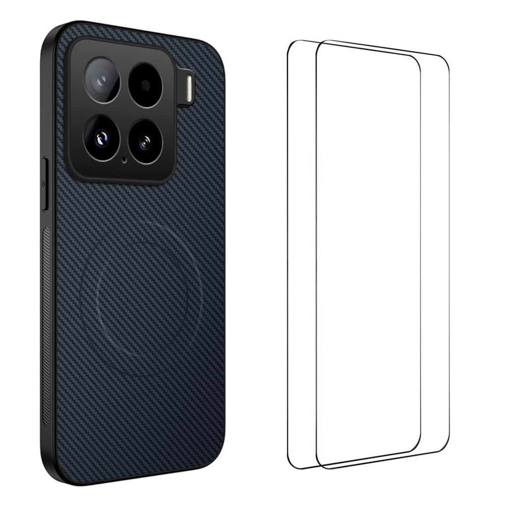 For Xiaomi 15 Pro Magnetic Case WANLONFENG TQ1 Series Carbon Fiber Texture PC TPU Phone Cover with 2Pcs Screen Films