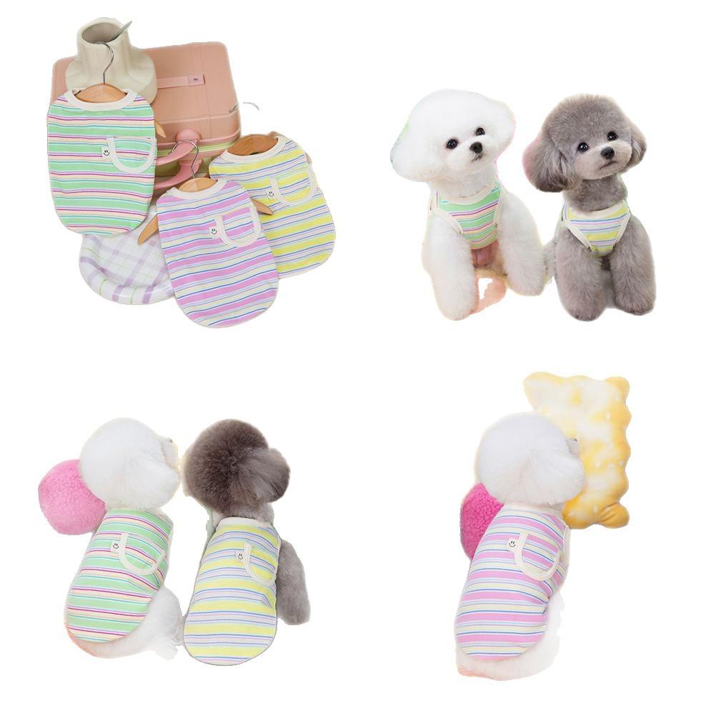 Spring and summer pet cat anti-hair loss Schnauzer Teddy small dog dog clothes striped cotton 11 pocket vest